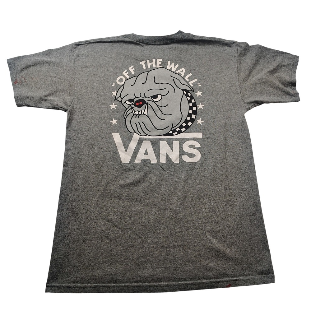 Vans Off The Wall Bulldog Graphic T-Shirt Heather‎ Gray Kids Medium Short Sleeve